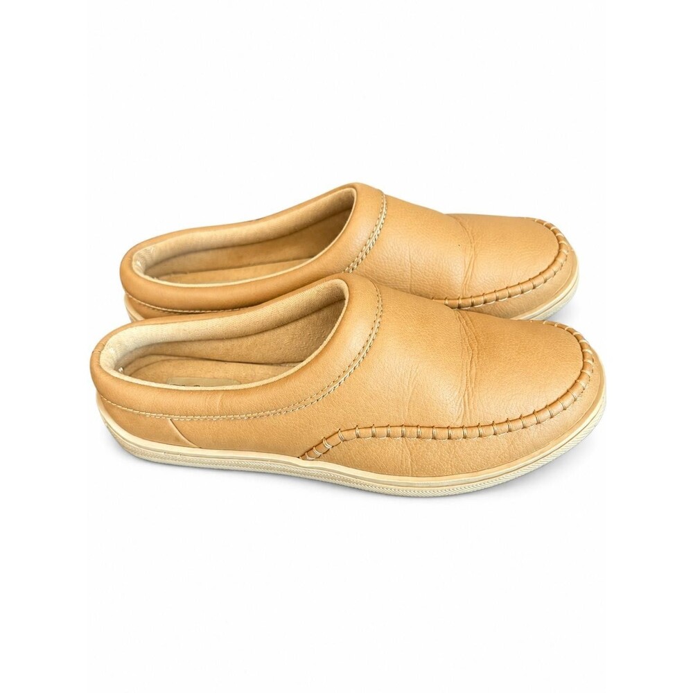 My Slippers Womens Tan Leather Moccasin Slip On Slipper Shoe Size 9
